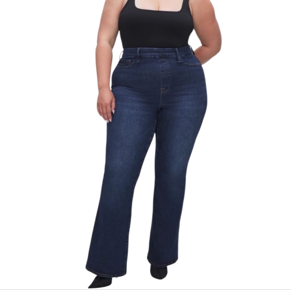 Betabrand Pull On Dark Blue Flare Bootcut Stretch Comfy Jeans Plus Size 3X New